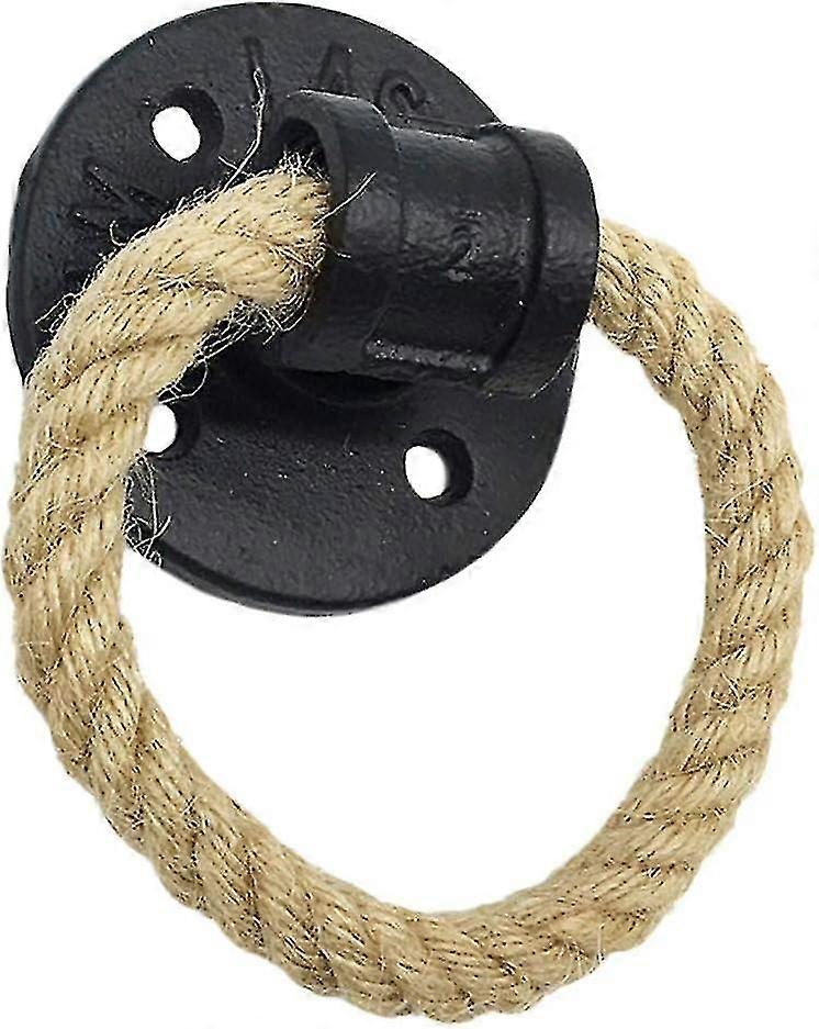 Cabinet Knobs 2pcs Rope Ring Handle Knob Rustic Metal Rope Barn Door Handle Drop Ring Cabinet Drawer Ring Cupboard Wardrobe Handle For Gate Closet Bla