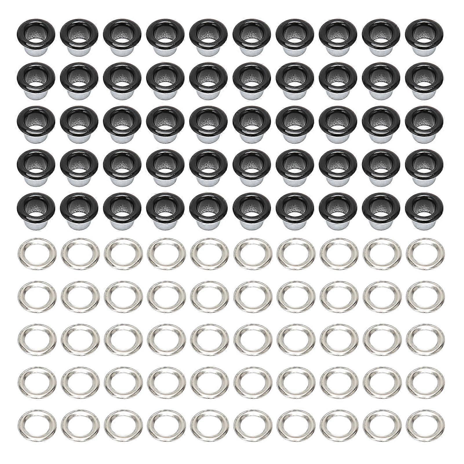 500 Sets Grommet Kit 6mm Round Copper Exquisite Easy to Use Multi Purpose Eyelet Kit for Repair Decoration DIY Glossy Black