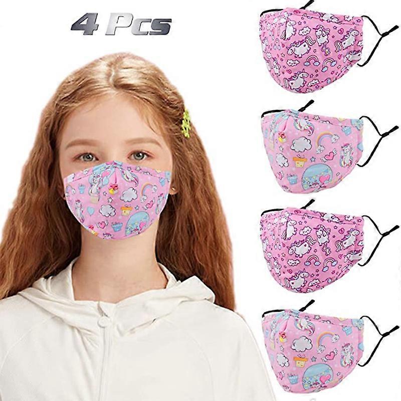 Reusable Kids Cloth Face Masks Adjustable 4Pcs Cute Breathable Washable Child Cotton