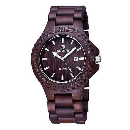 SKONE Round Dial Calendar Display Nail Scale Men Quartz Watch with Sandalwood Band