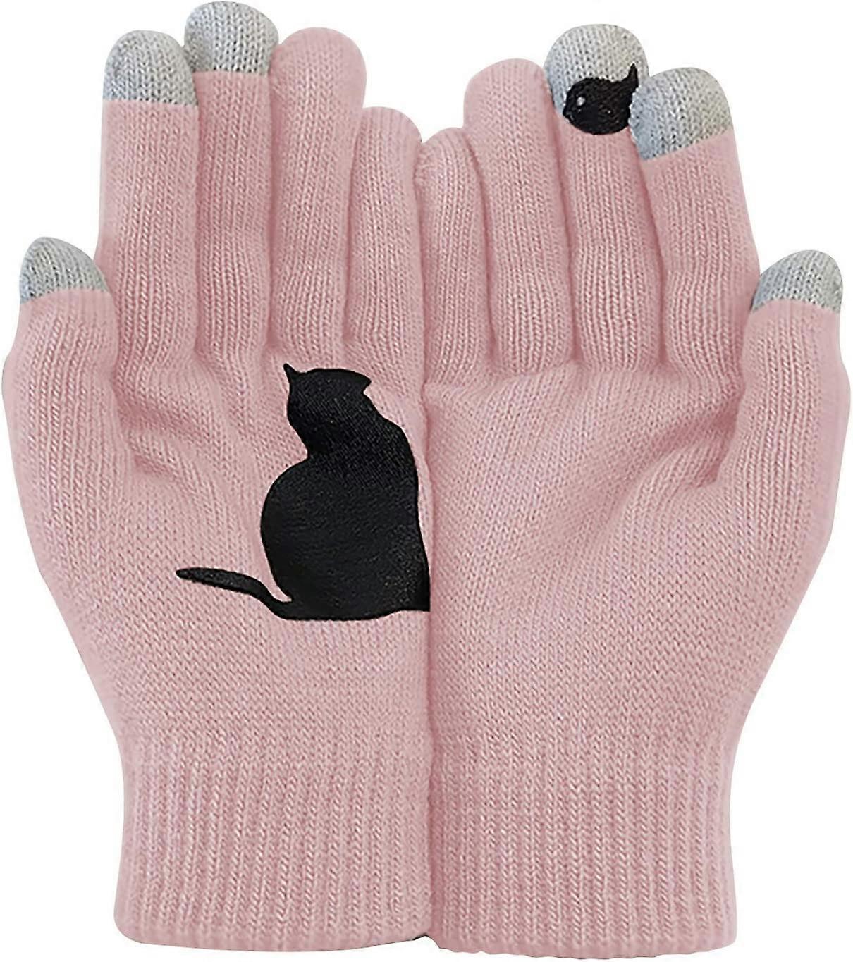 Black Gloves, Ladies Gloves Autumn and Winter Outdoor Warm Dog Bones Printing Full Finger Gloves