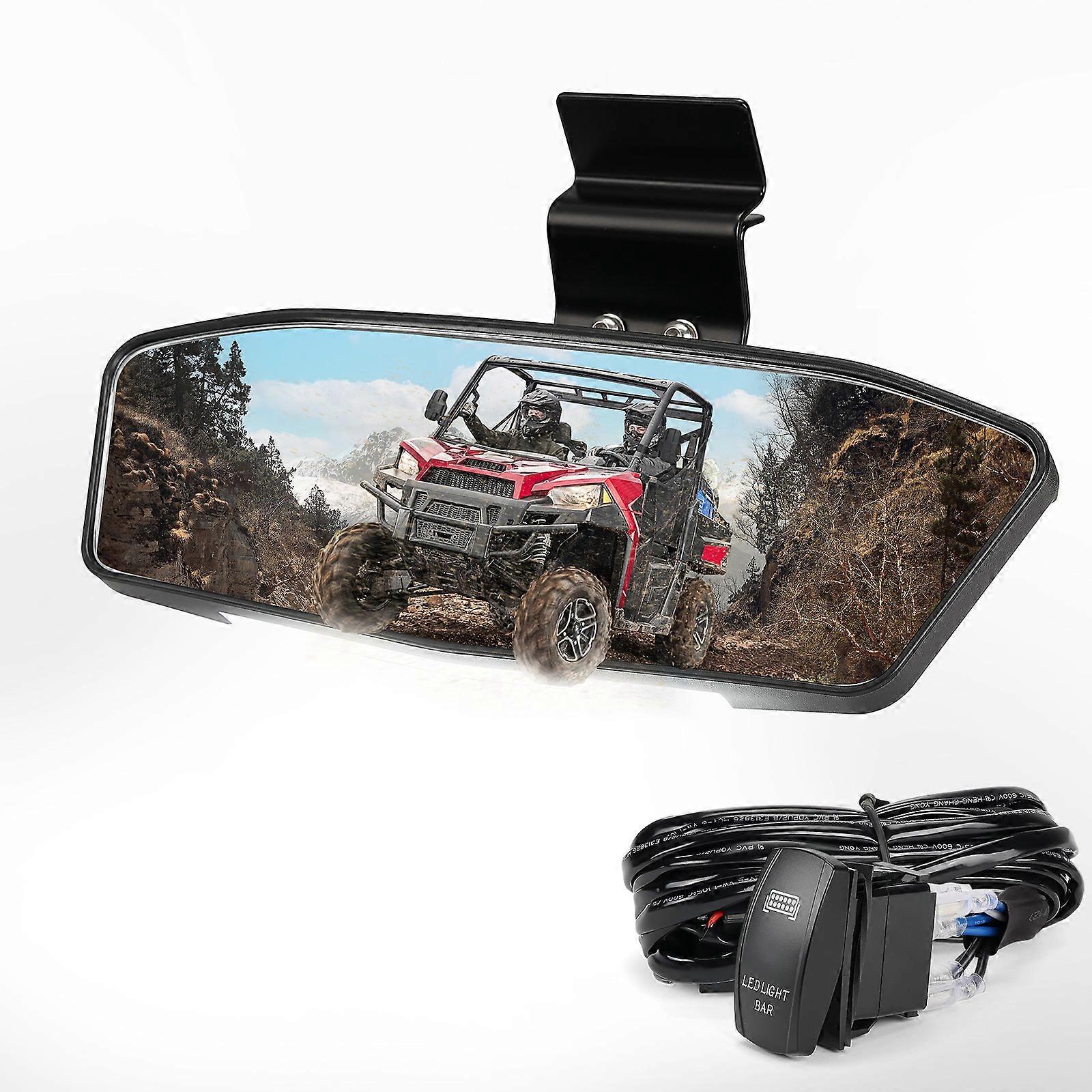 UTV Rearview Center Mirror w/ LED Compatible with Polaris Ranger XP 1000 Crew Midsize XP 500 570 for Can Am Defender