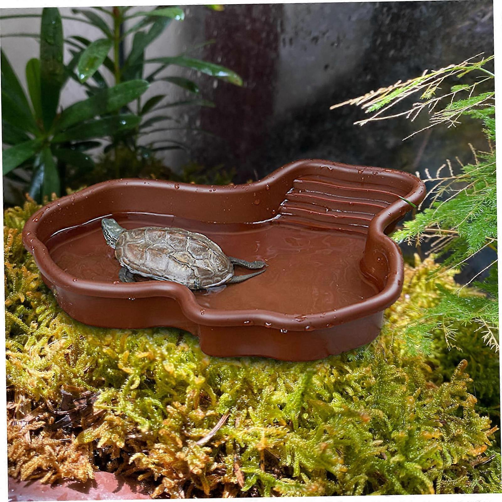 Reptile Water Dish Tortoise Habitat With Non-Slip Ramp Shallow Reptile Pool Geometric Turtle Tub 12.2x9.8x2In Reptile Water Dish FLYE1267