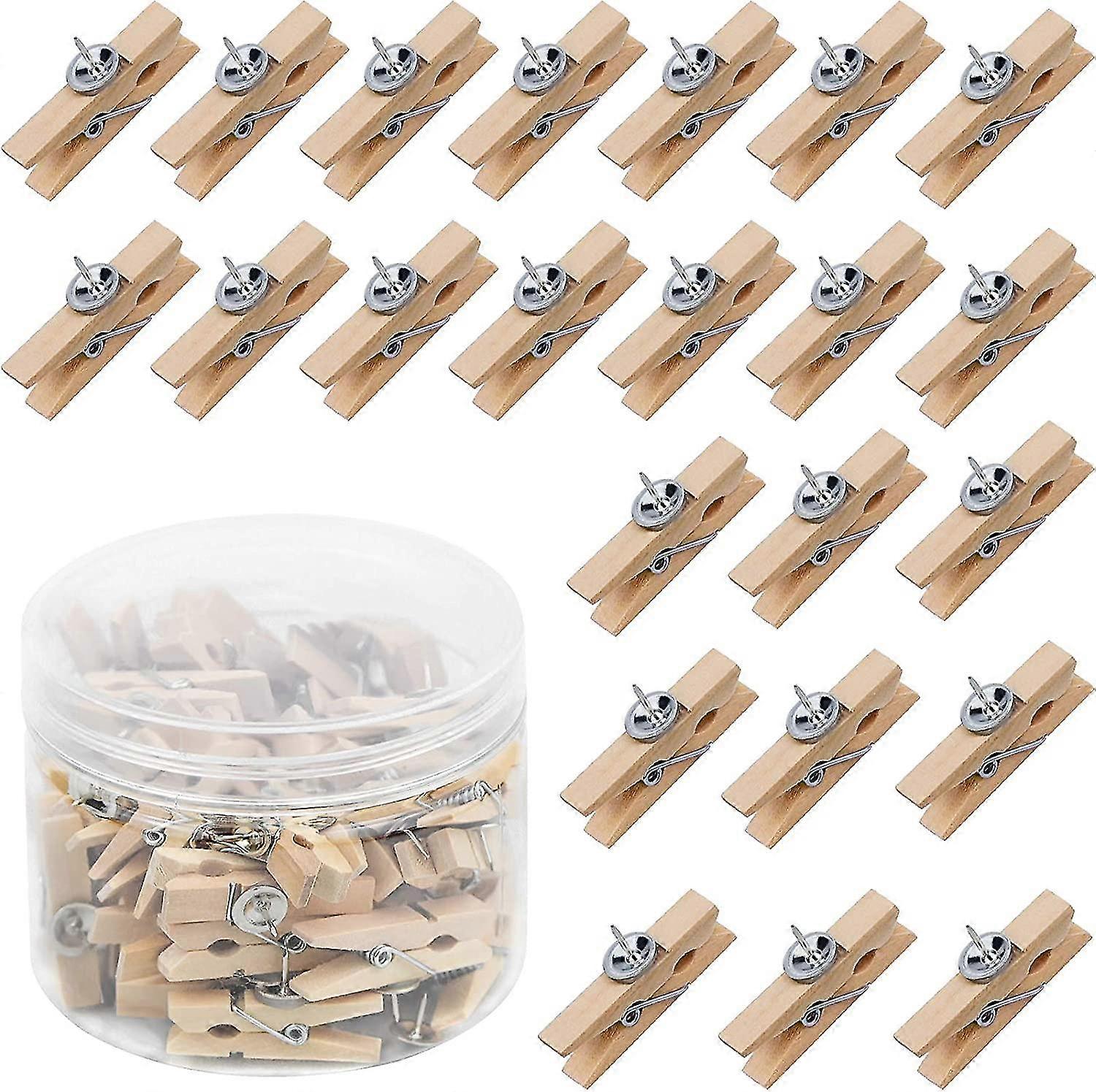 50 Pcs Heilwiy Push Pins With Clips Creative Thumbtacks With Clips Wooden Multifunctional Push Pin Gift