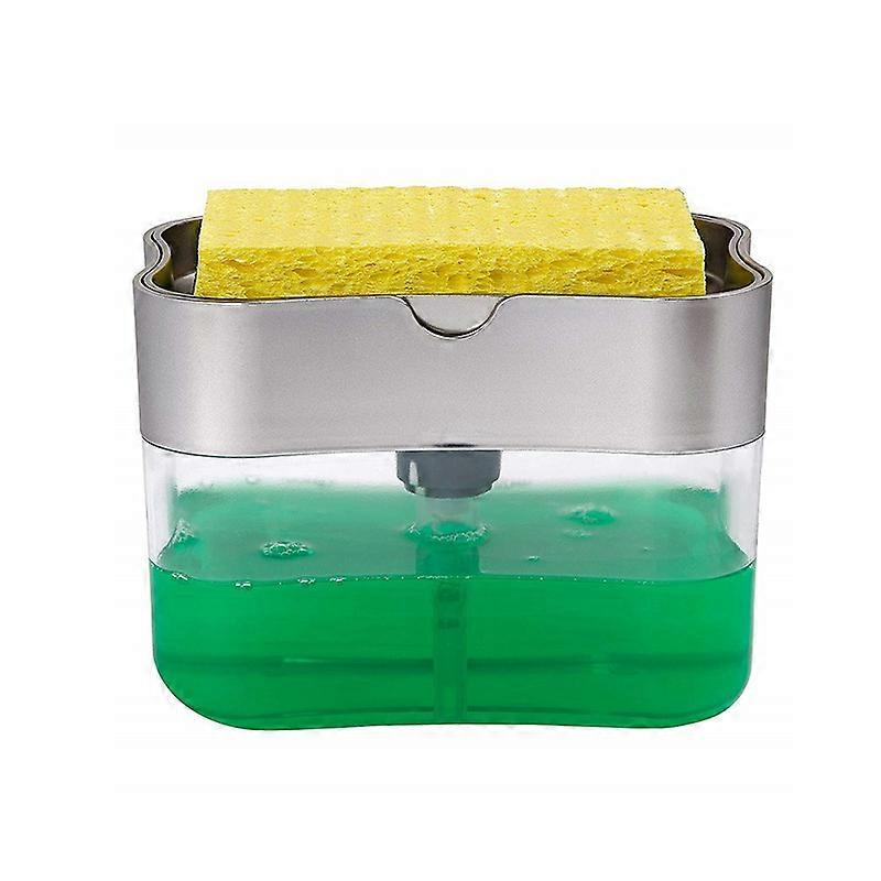 Soap Pump Dispenser & Sponge Holder Caddy For Kitchen Sink Plastic 2 In 1 Refillable Use It To Hold Sponges Scrubbers