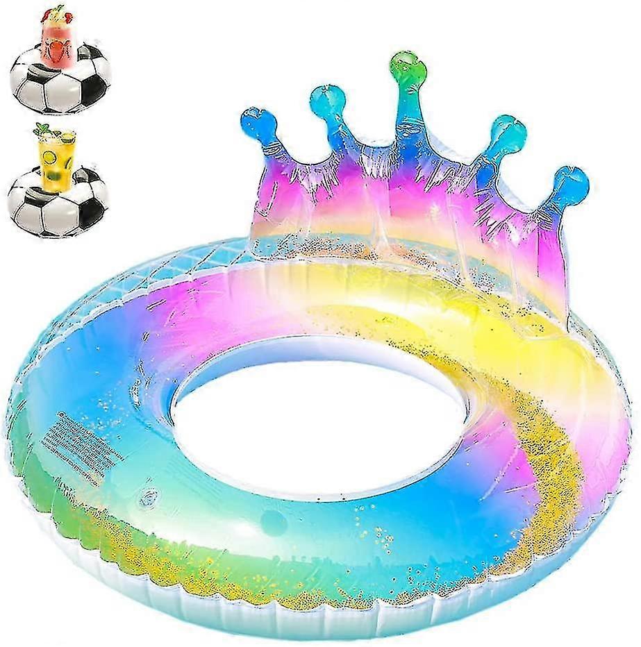 Inflatable Crown Rainbow Swimming Ring Inflatable Pool Float Sequin Crown