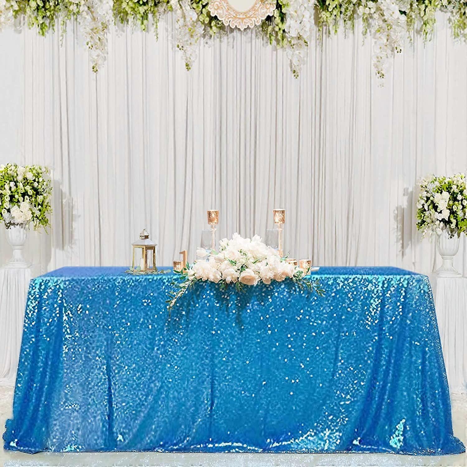 Rectangle Sequin Tablecloth Aqua Blue