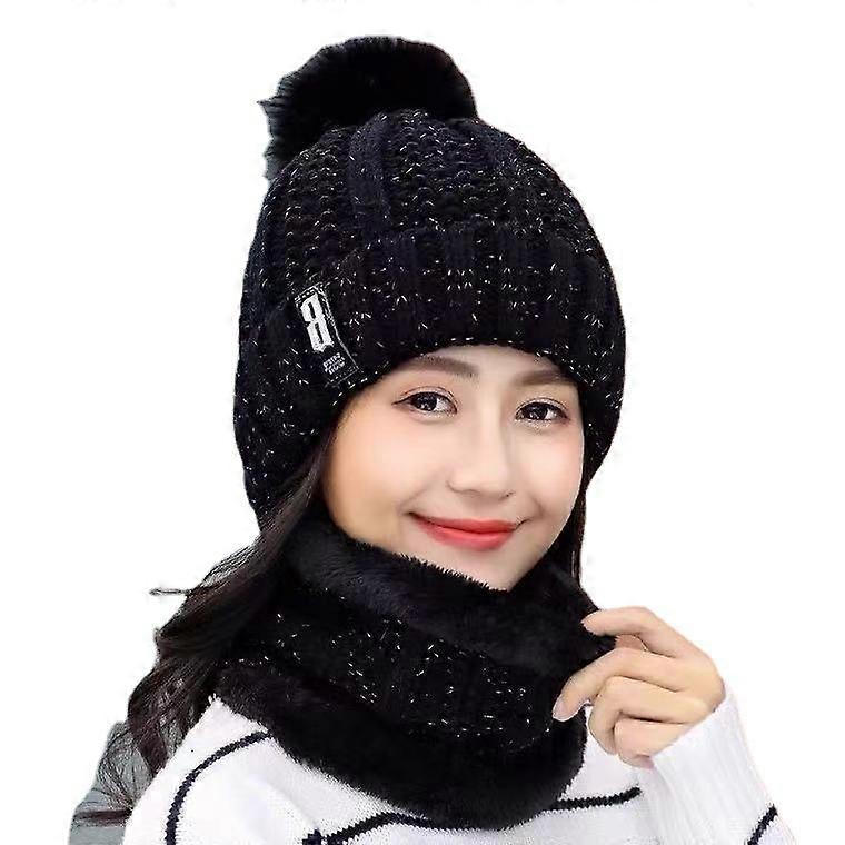 Women Winter Beanie Hat Scarf Set Lined