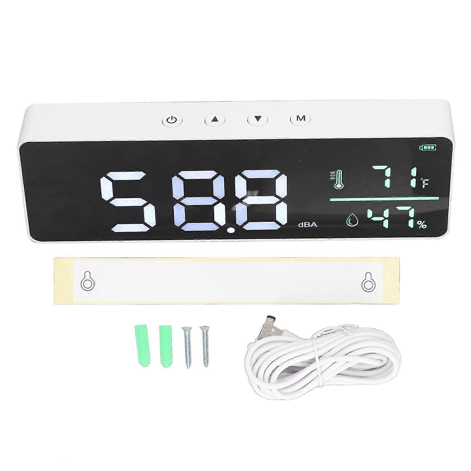 3 In 1 Decibel Meter 30 to 130dBA LED Wall Mounted Sound Level Reader Humidity and Temperature Meter