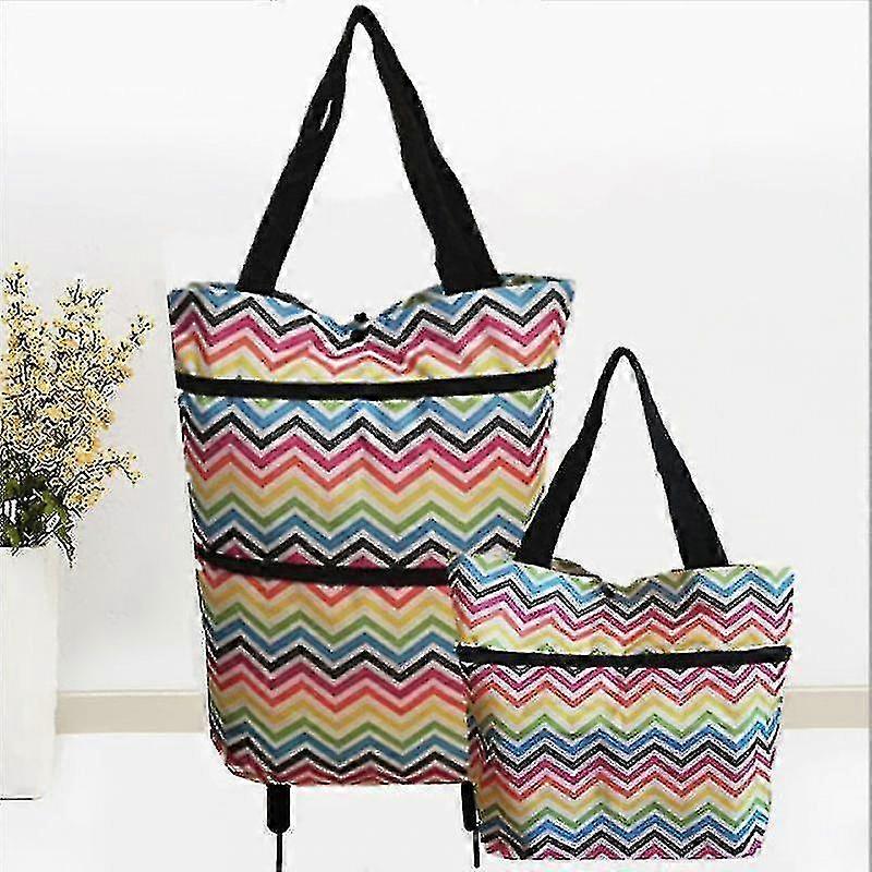 2 In 1 Foldable Shopping Cart Collapsible Two-stage Zipper Folding Shopping Bag With Wheels Foldable
