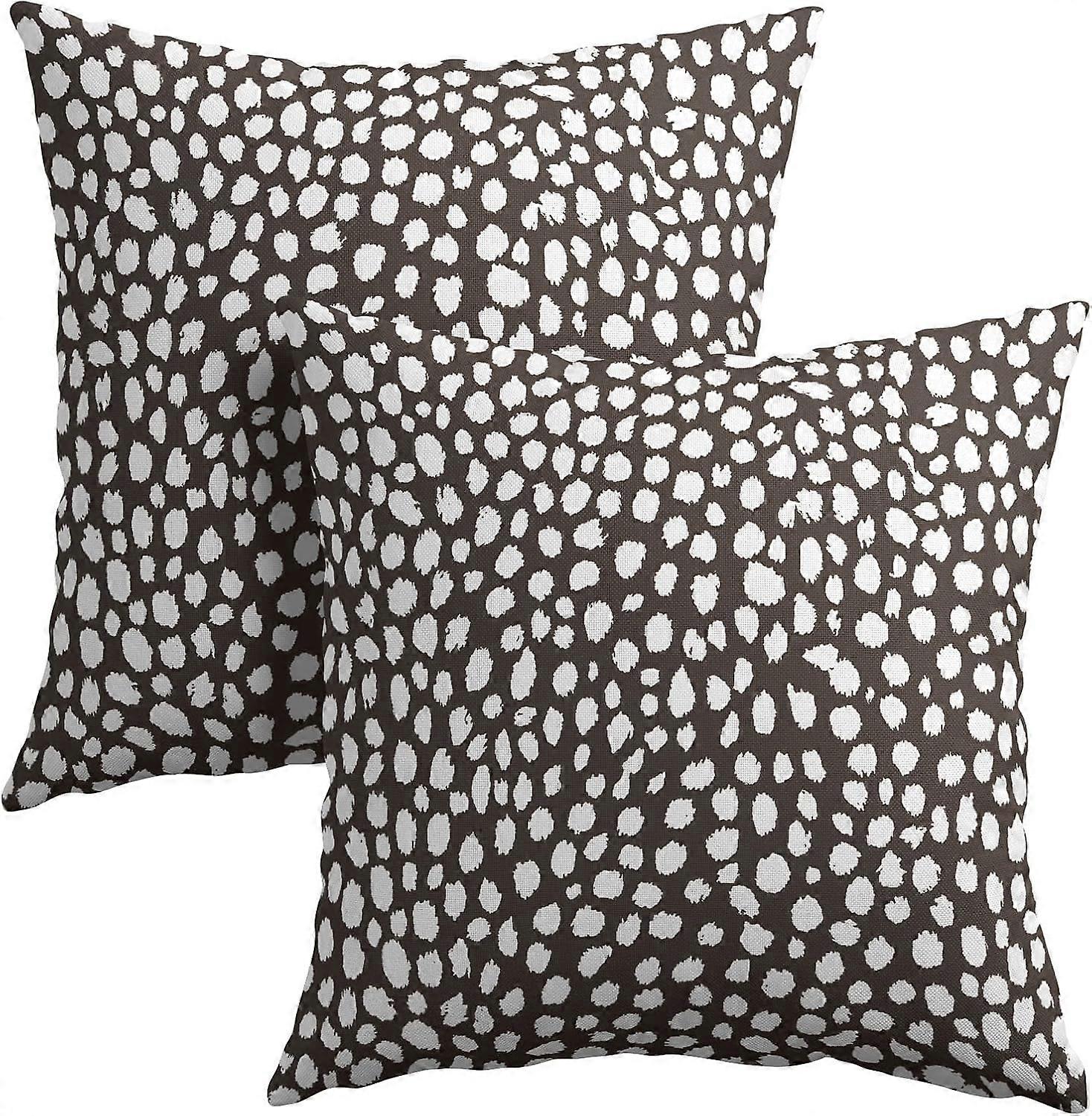 Dark Brown Cream Dots Pillow Covers 16x16 Inches Boho Design Polka Dot Throw Pillow Case Set of 2 Modern Trendy Print Pillow Cover Cotton Linen Cushio
