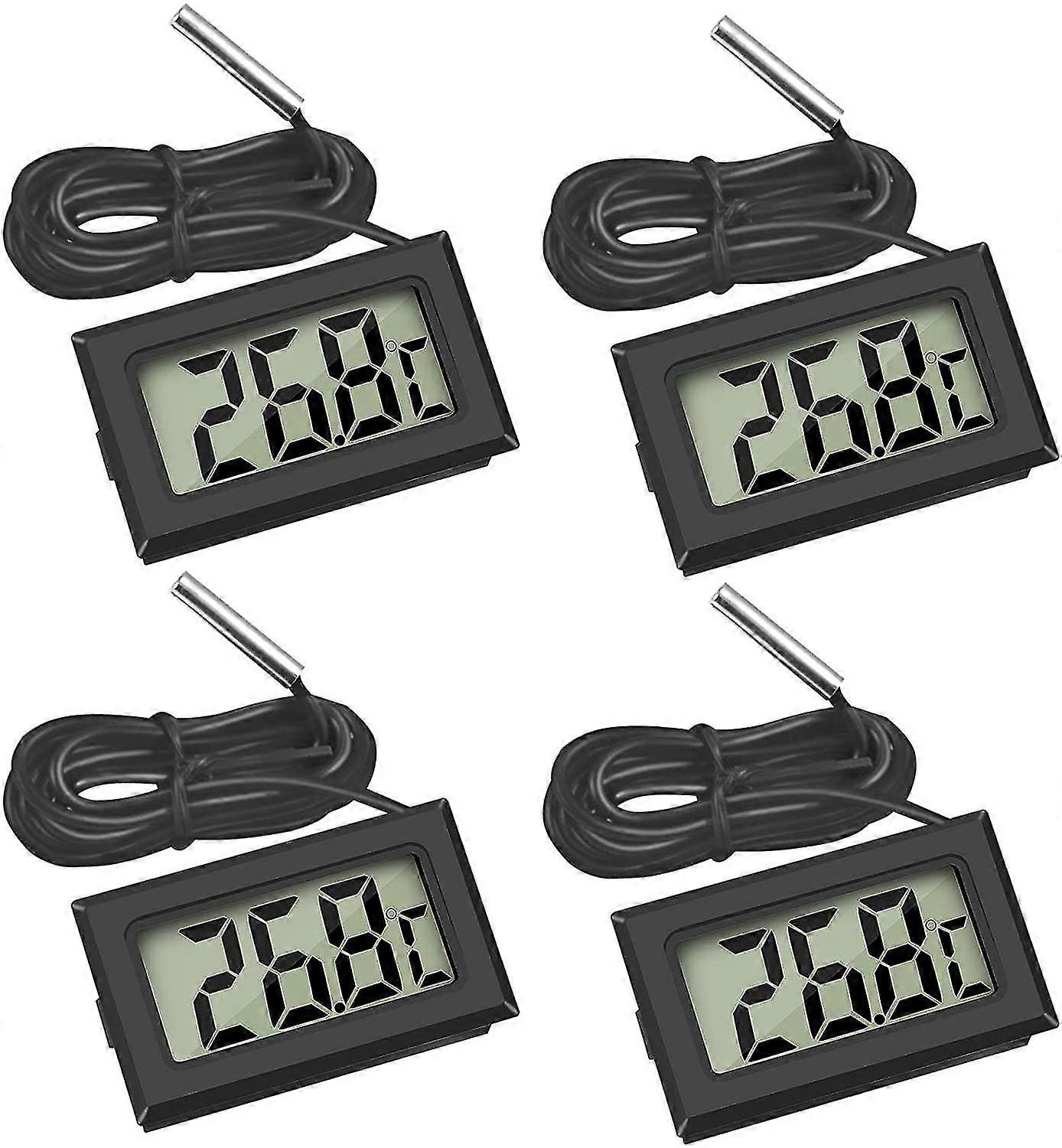 Mini Digital Lcd Thermometer Temperature With Temperature Probe Sensor Tester For Refrigerator Freezers Aquarium (4x Black)