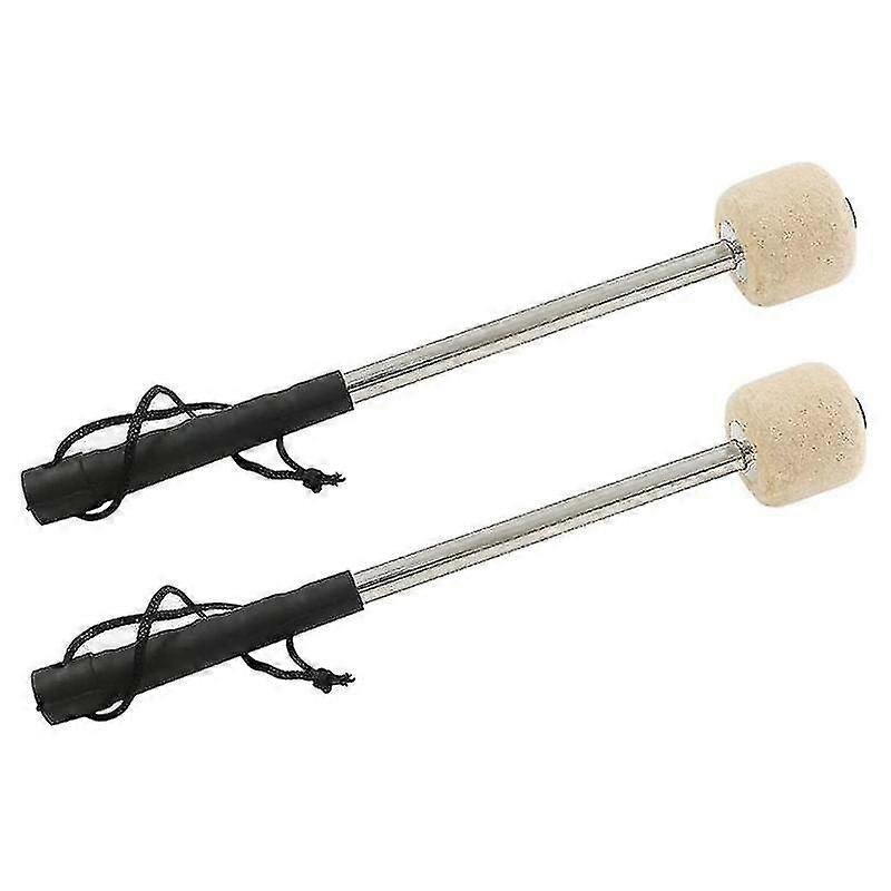 2 PCes 12.5 polegadas Bass Steel Drum Mallets, Felt Drum Sticks com cabo de aço inoxidável, Anti-Drum Ma