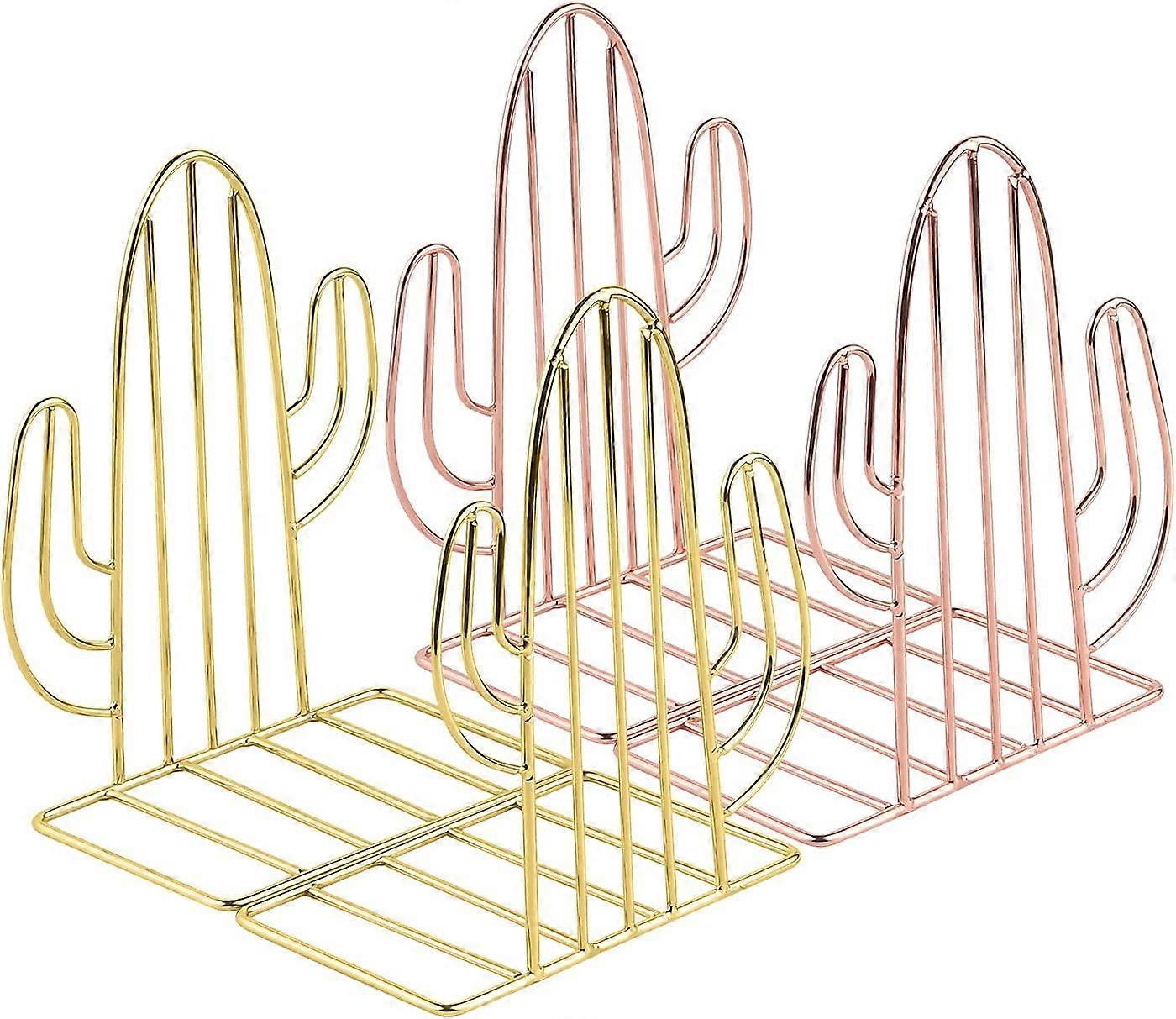 Metal Book Ends for Shelves, Geometric Book Holder for Heavy Books, Decorative Cactus Book Shelf Holder, Non-Skip Book Stoppers for Office, School, Ho