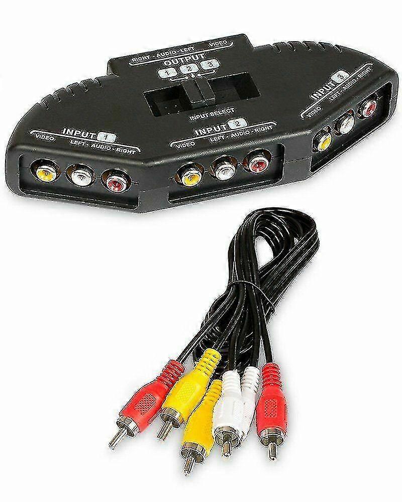 Noir 3 Port Av Composite Rca Selector Box Switch Splitter avec fiche de cordon de câble
