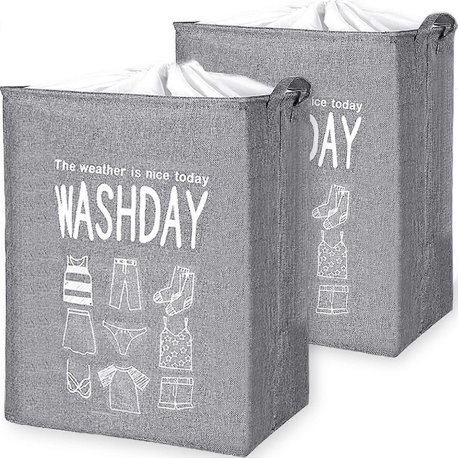 Laundry Hamper, Folding Large Capacity Laundry Baskets Drawstring Waterproof Laundry Baskets For Comforter, Pillow, Bedding, Blanket And Clothes 2 Pcs