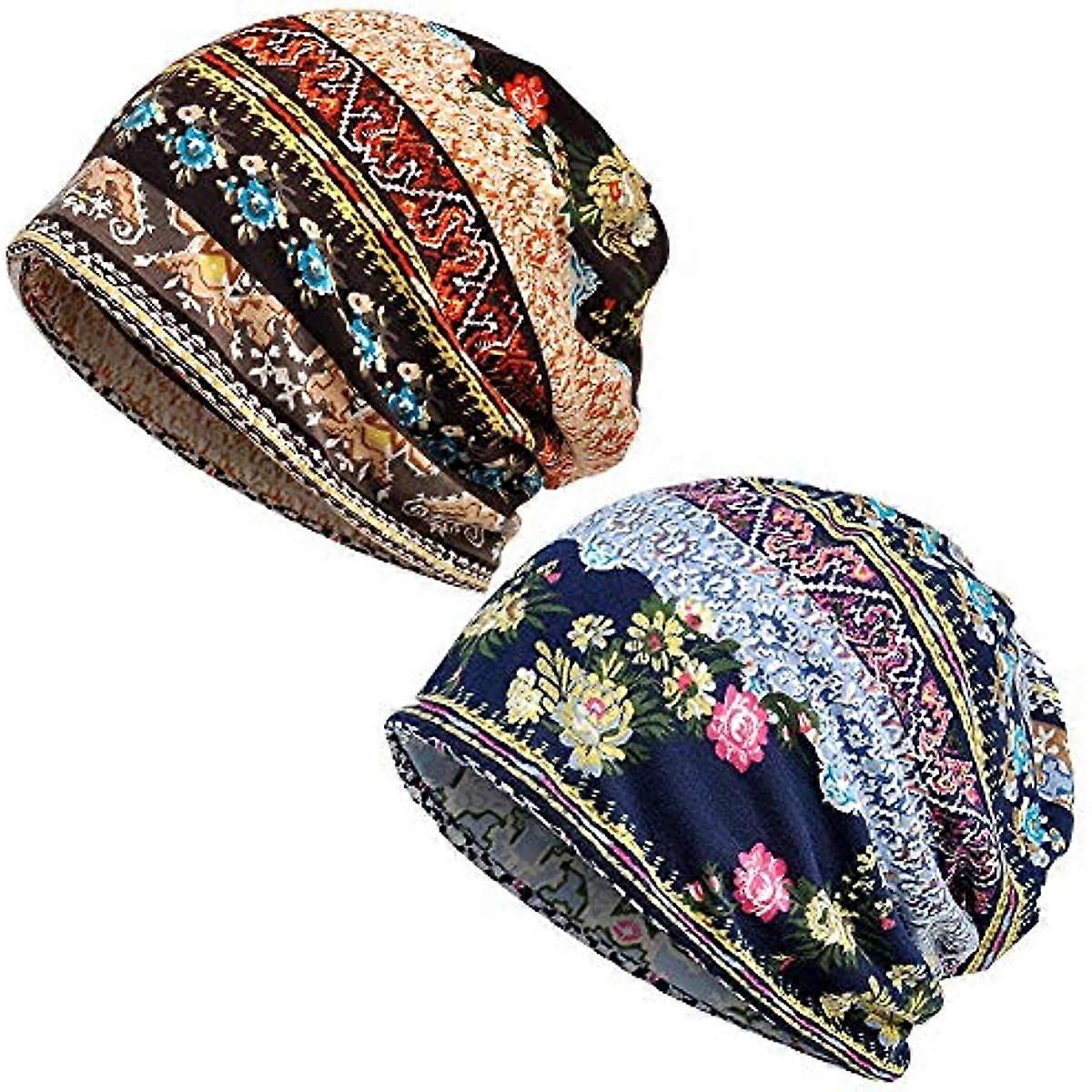 2 PCS Turban Beanie Hat Chemo Caps Womens Baggy Slouchy Beanie Hat Sports Head Wrap Sleep Cap Chemo Snood Hats Beanie Sleep Hats Cancer Headwear for W