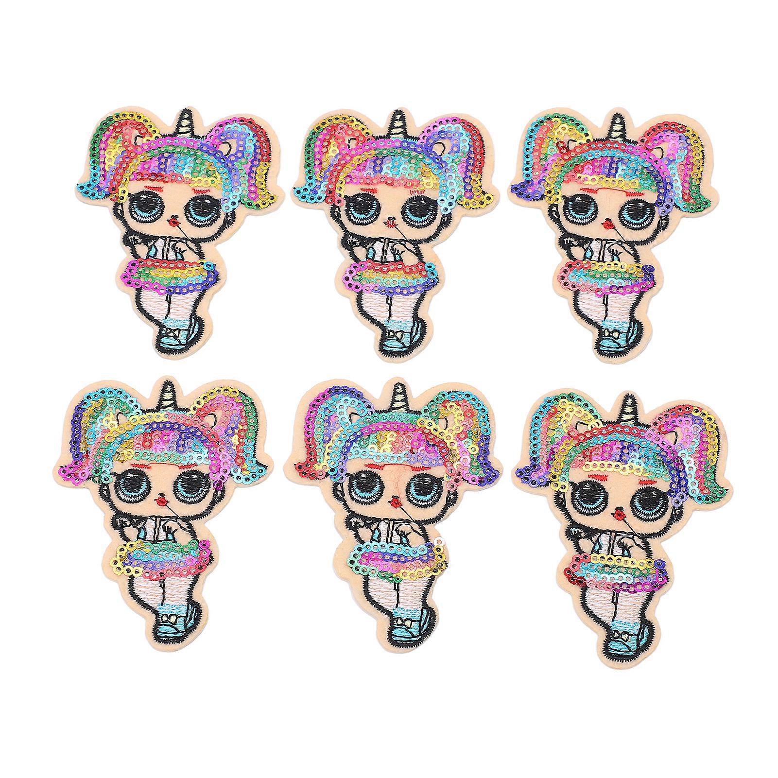 6pcs Little Girl Patches Colorful Sequins Iron On/Sew On Applique Patches DIY Accessories for Hat Clothes Backpack