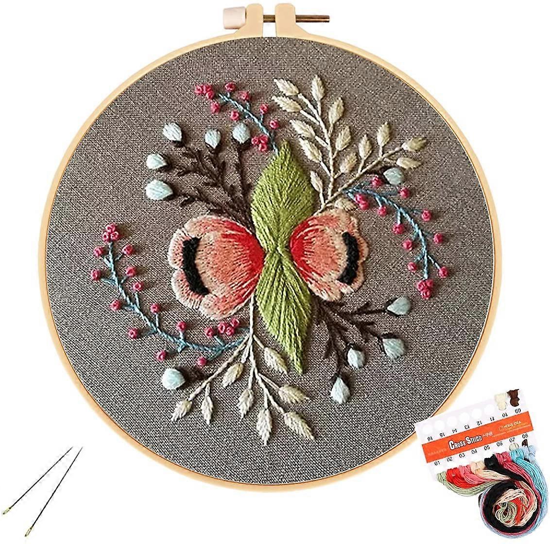 Embroidery Starter Kit Full Range of Stamped Cross Stitch Kits for Beginner Including Embroidery Cloth with Pattern, Embroidery Hoop, Color Threads, T