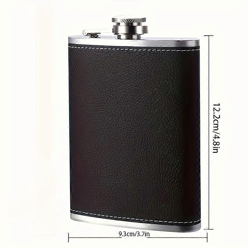 1pc/1 Set Flask, Black Gift Box Leather Lychee Print Flask 8oz, Stainless Steel Soft Touch Leather Wrap Flask Gift Set, 100% Leak-proof Whiskey, Rum A