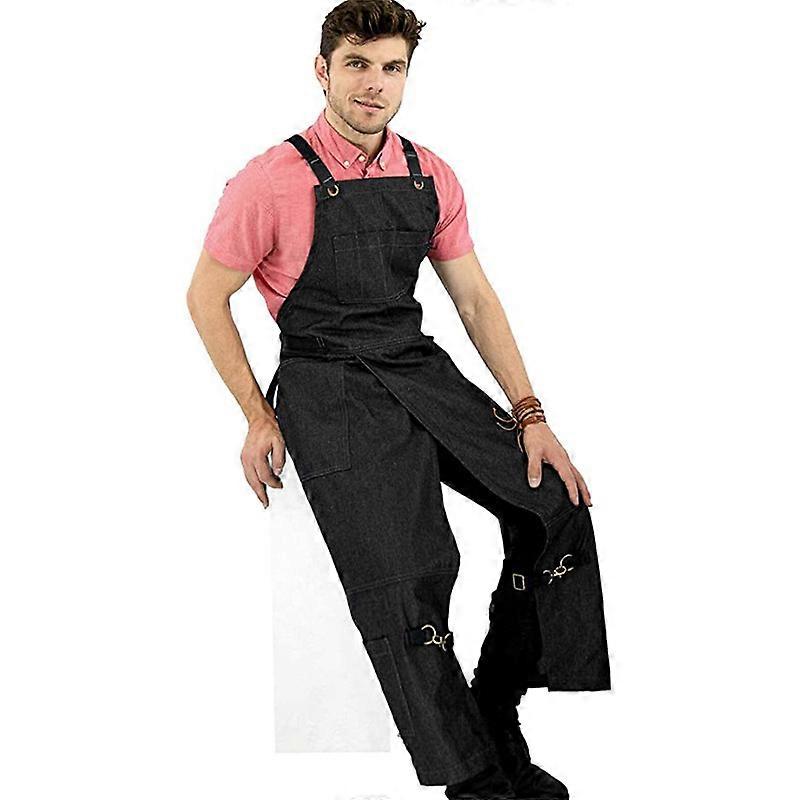 Black Pottery Cross Back Denim Apron
