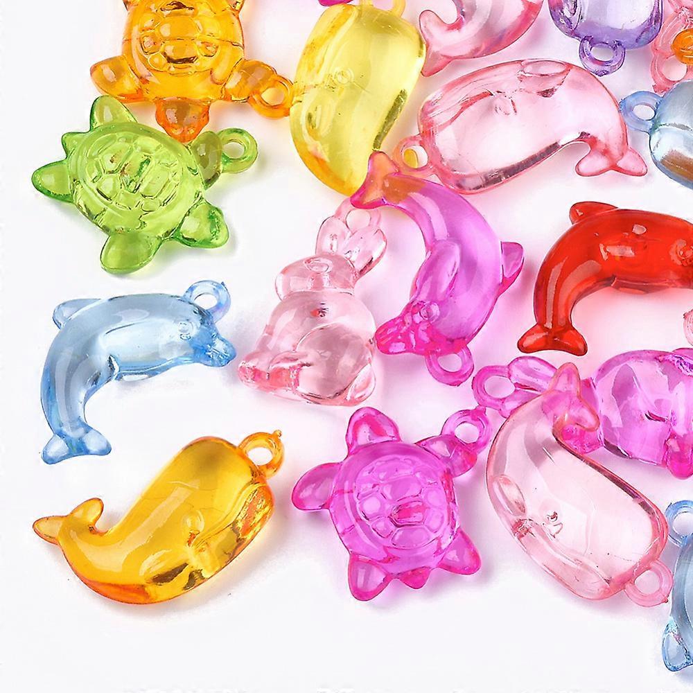 20pc Transparent Acrylic Pendants Animal Mixed Shapes Mixed Color 24~30x15~23x7~8mm Hole: 2mm