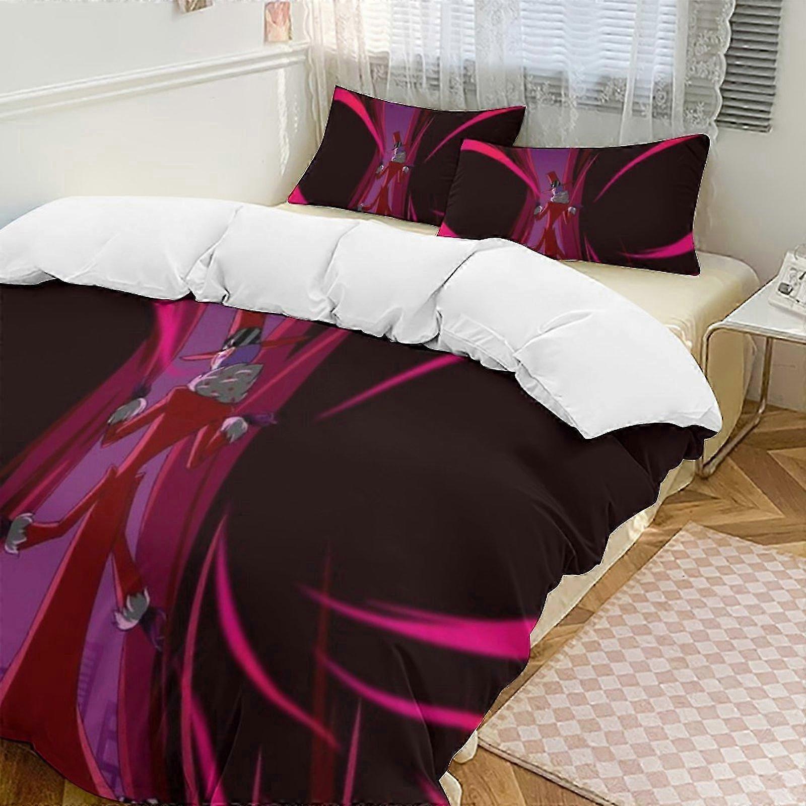 v1134 Lençóis Hazbin Hotel Down Capa de Edredom Conjunto de Cama de Microfibra, (1 Capa de Edredom e 2 Fronhas) Lençóis ccv1134