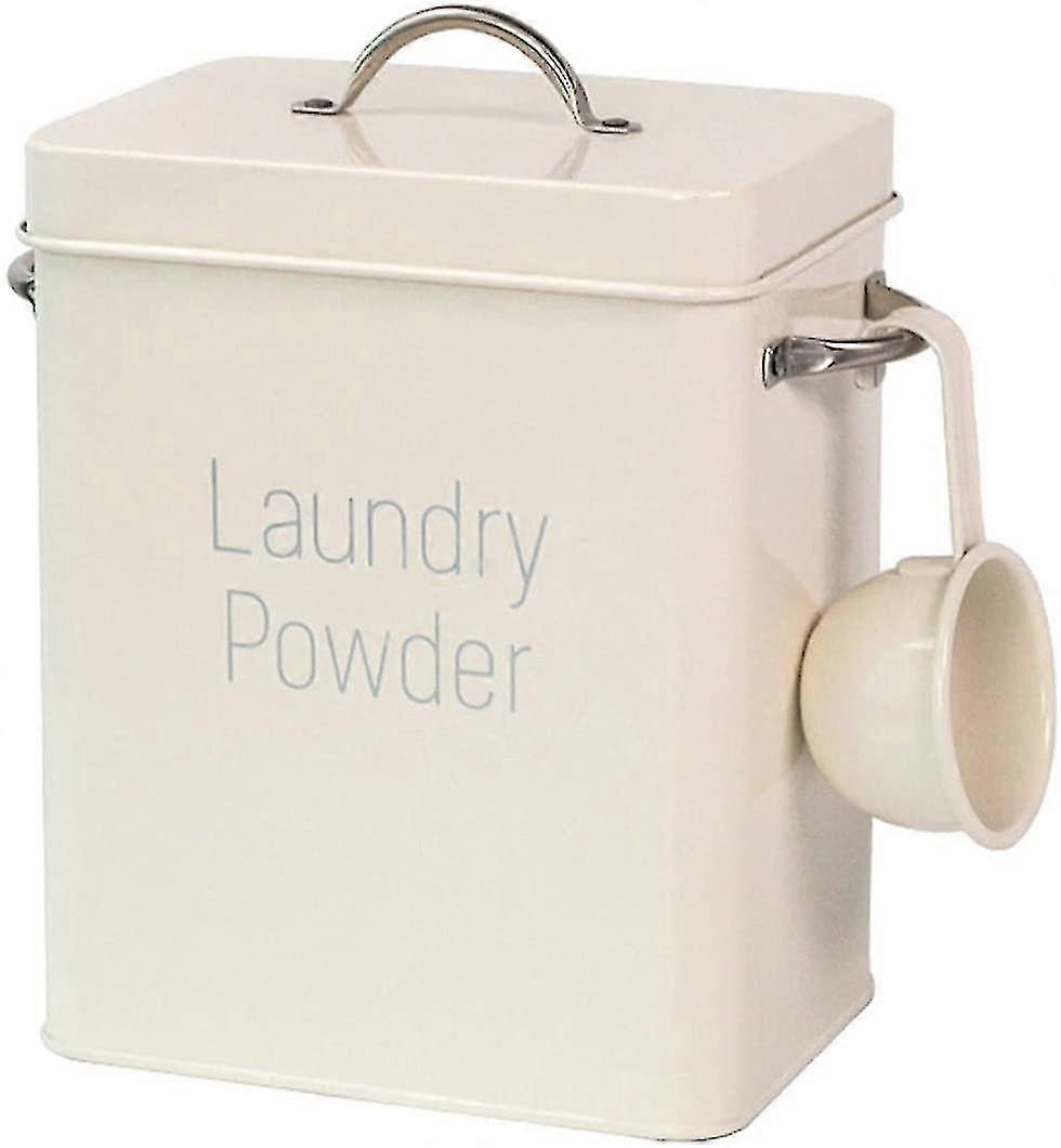 Laundry Powder Box With Spoon, 4l Laundry Powder Bucket, Metal Laundry Powder Storage Canister For Home Storage Beige