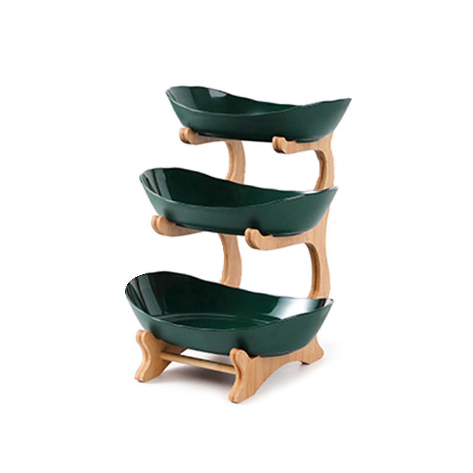 Frutas Bowls - Branco 3 camadas oval servindo tigelas Set com rack de bambu natural, Tiered Ceramic servindo bandeja Set para sushi, sobremesa, frutas, legumes, Ap