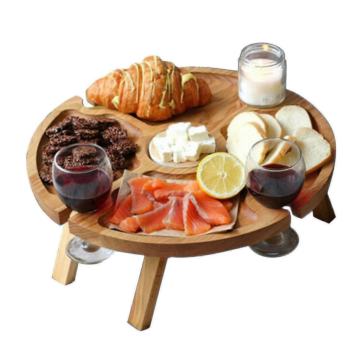Träfällbart picknickbord för utomhusbruk, vinglashållare, mini campingbord