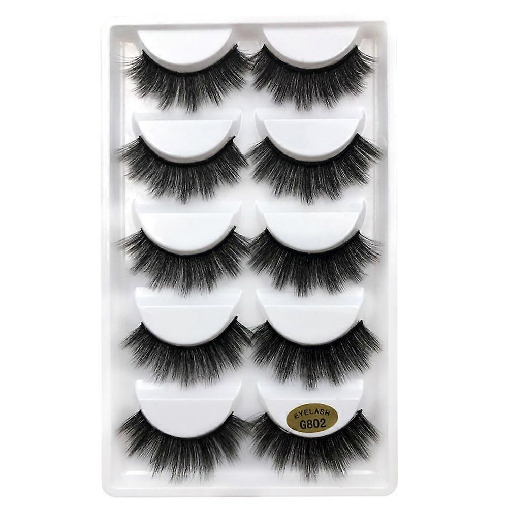 5 Pairs Long Thick 3D False Eyelashes Black Reusable G802