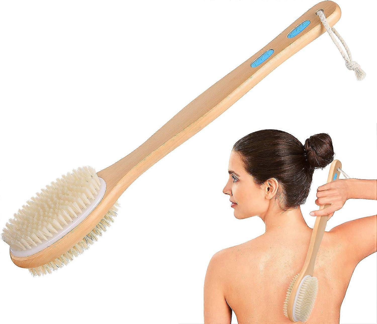 Shower Brush, Body Brush with Soft and Stiff Bristles, for Brushing Wet or Dry Exfoliating Skin and Gentle Scrubbing, Particularly Long Handle Cleans 
