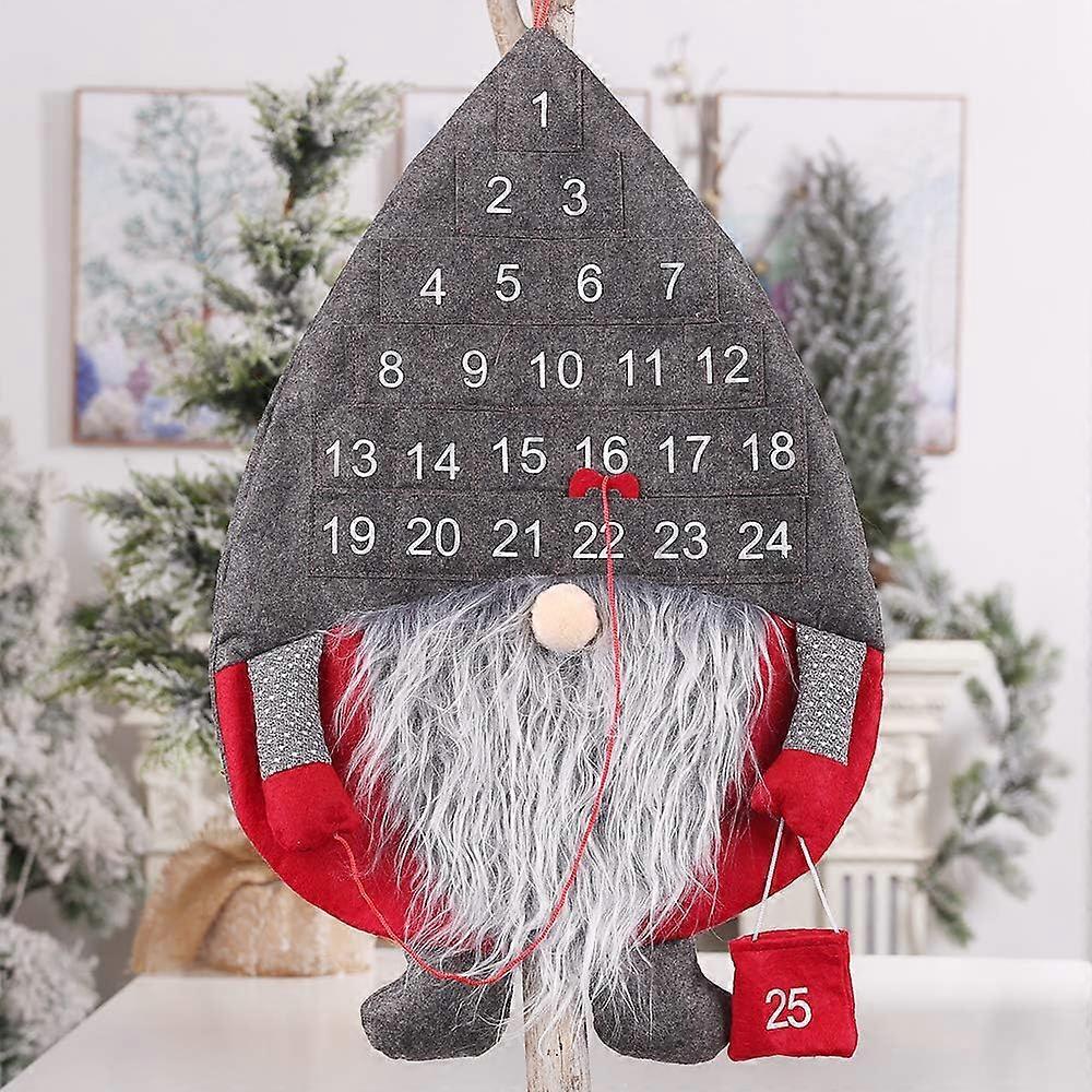 Christmas Advent Calendar, Swedish Tomte Santa Gnome Fabric Felt Countdown Calendar with 25 Days Pockets Door Wall Hanging Decorati