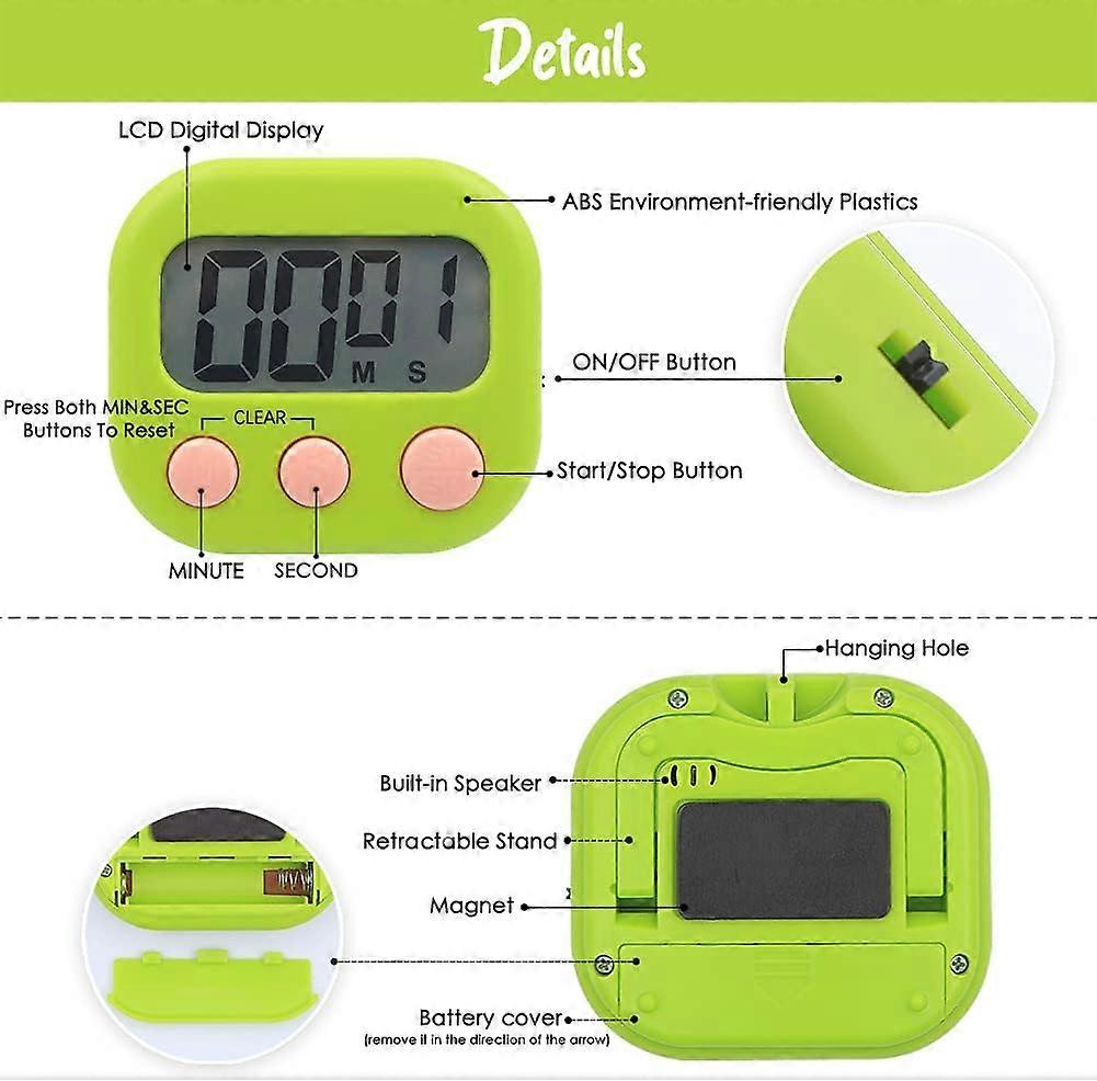 Minute Cooking Timer,4 PCS Kitchen Countdown Timer,4-Color Stop Watch With Loud Alarm Big Digital