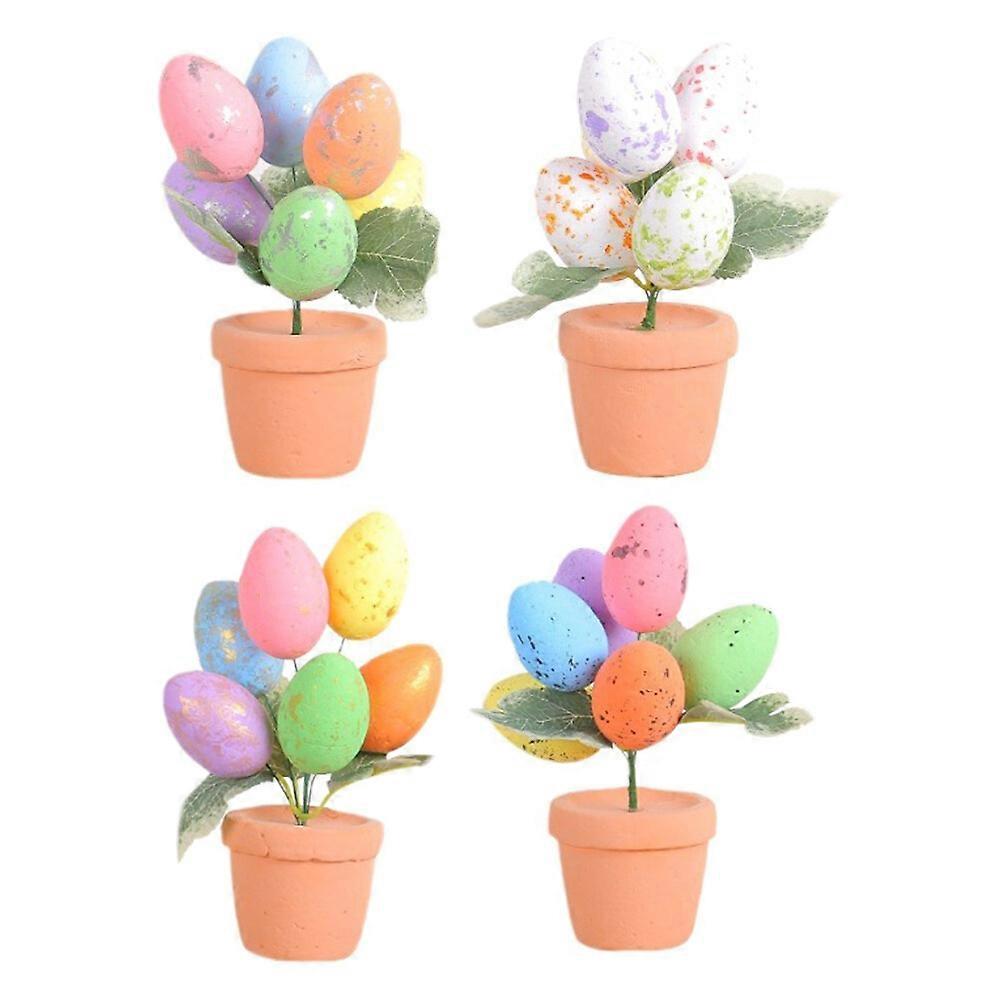 4pcs Easter Foams Egg Bonsai Ornament Easter Party Small Plant Pot Decor
