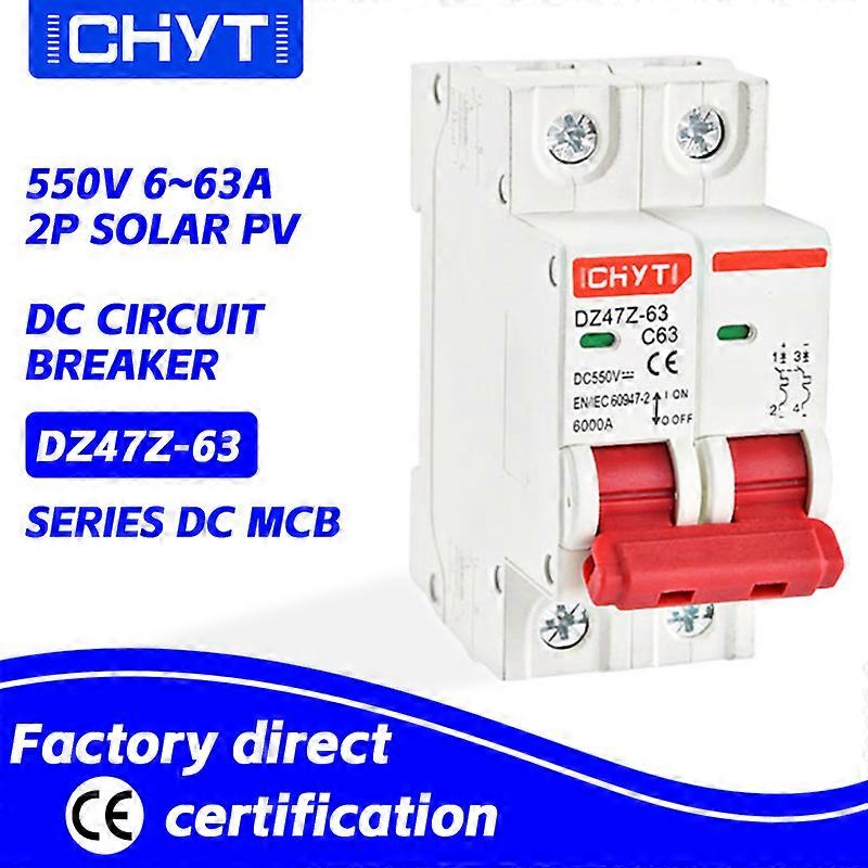 Solar Air Switch Mini Circuit Breaker MCB For Photovoltaic Free Shipping CHYT DZ47Z-63 1P 2P PV Din Rail DC 250V 550V 63A 6kA