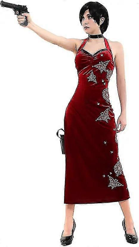 نسائي Ada Wong زي تأثيري فستان مثير مطرز Cheongsam مع حقيبة ساق