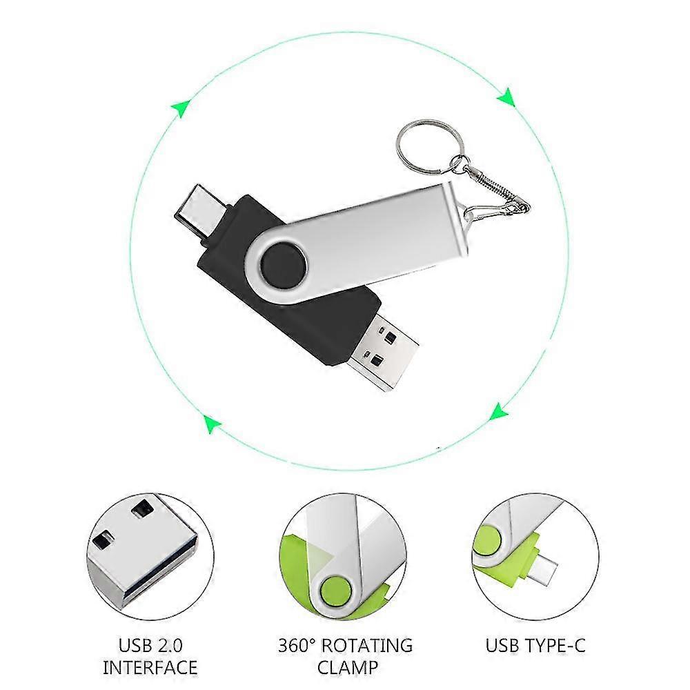 محرك أقراص فلاش USB من النوع C ثنائي في واحد أسود 64 جرام كمبيوتر للهاتف المحمول محرك أقراص فلاش USB مزدوج الاستخدام دوار إبداعي