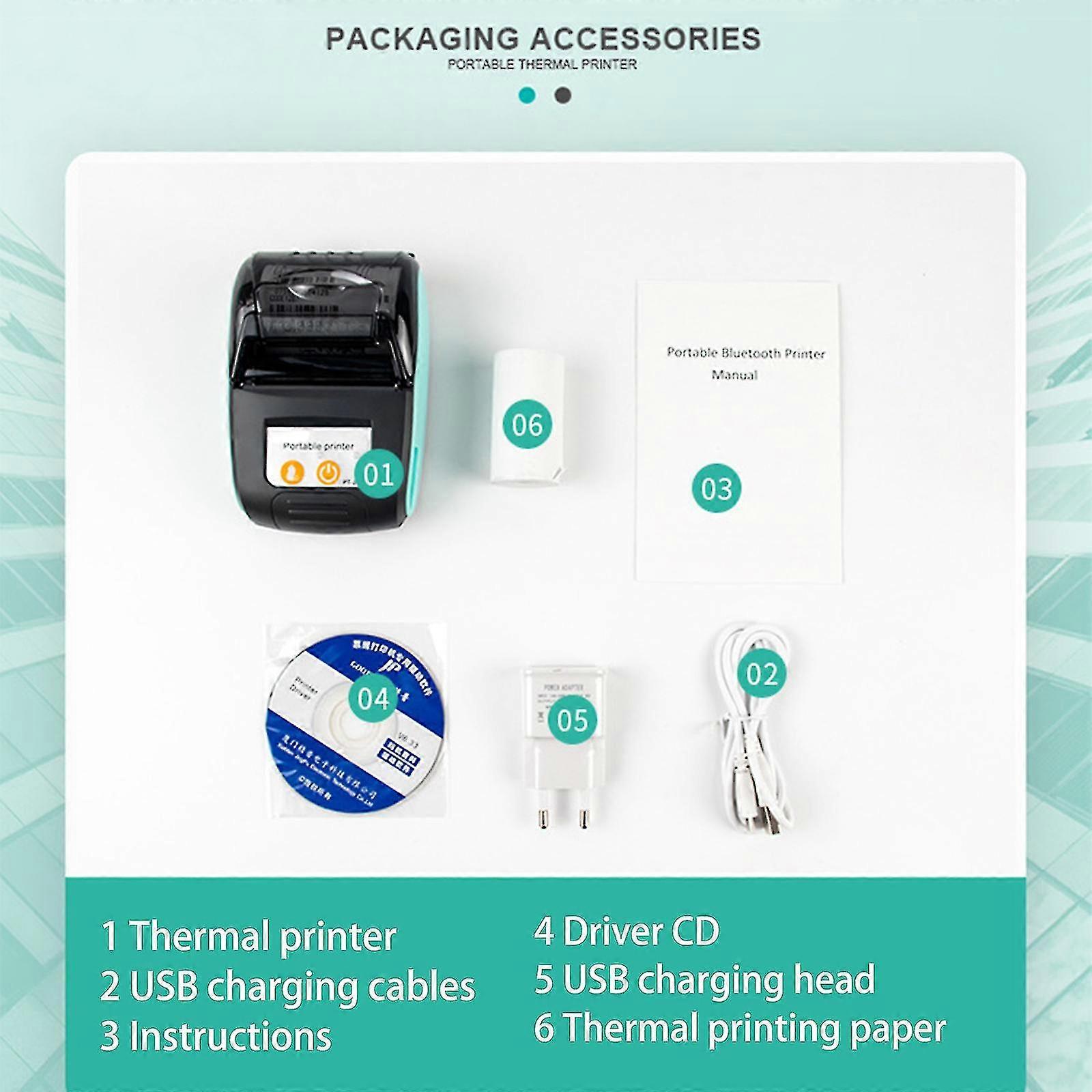 58mm Bluetooths Receipt Printer -  Mini Pocket Wireless Pos Receipt Printer(3plugs)