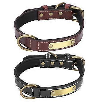 Personalized PU Leather Padded Dog Collar with Name Engraving - Black Brown S