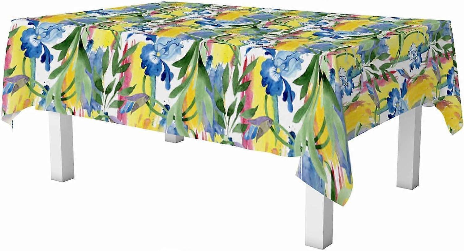 Botanical Flowers Rectangle Table Cloth Wild Spring Leaf Wildflower Watercolour Drawing Wipeable Waterproof Tablecloths Table Cover for Party Picnic D