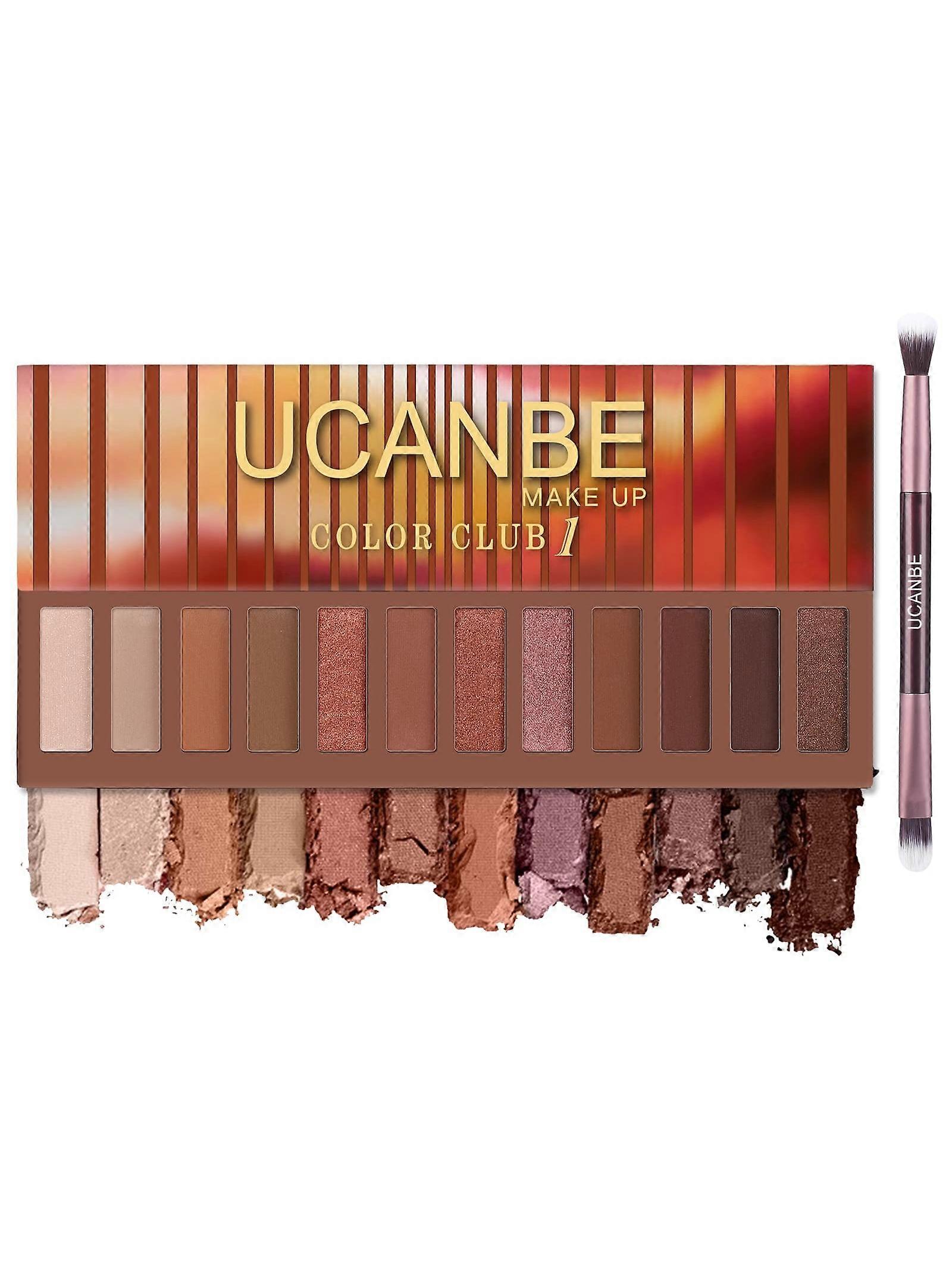 UCANBE 12 Color Eyeshadow Makeup Palette, Naked Nude Eye Shadow, Neutral Matte Shimmer Make Up Pallet with Double-ended Brush Set Kit, Highly Pigmente