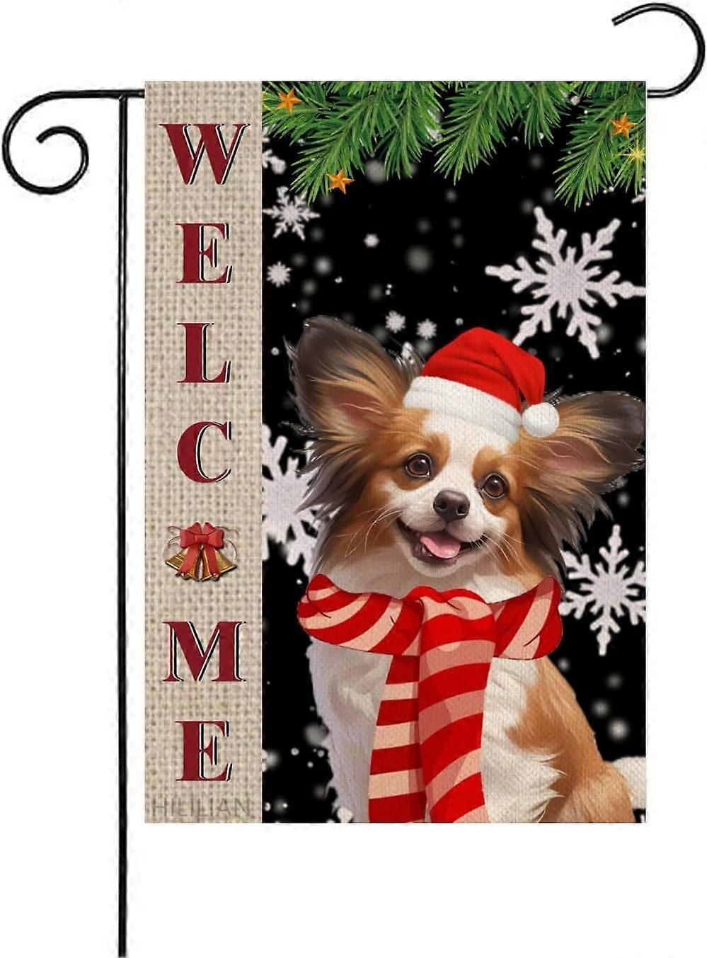 Papillon Giardino di Natale Bandiera Benvenuto Sciarpa Rossa Cappello di Babbo Natale Campana Yard Bandiera 12x18 Pollici Anteriore