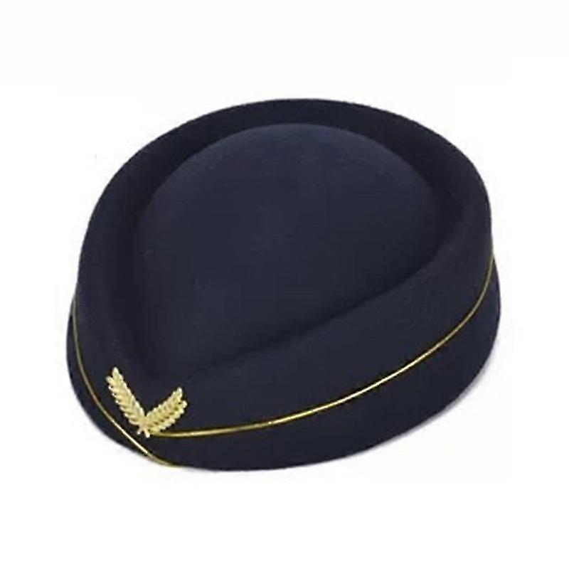 Women's Shell Wool Stewardess Hat british band Performance hat (Navy Blue)