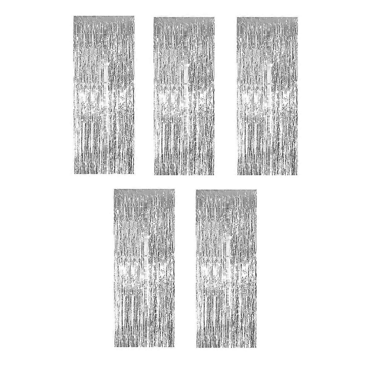 Silver Foil Tassel Curtains, Silver Photo Booth Backdrop Streamer Curtains, Great for Holiday Decor