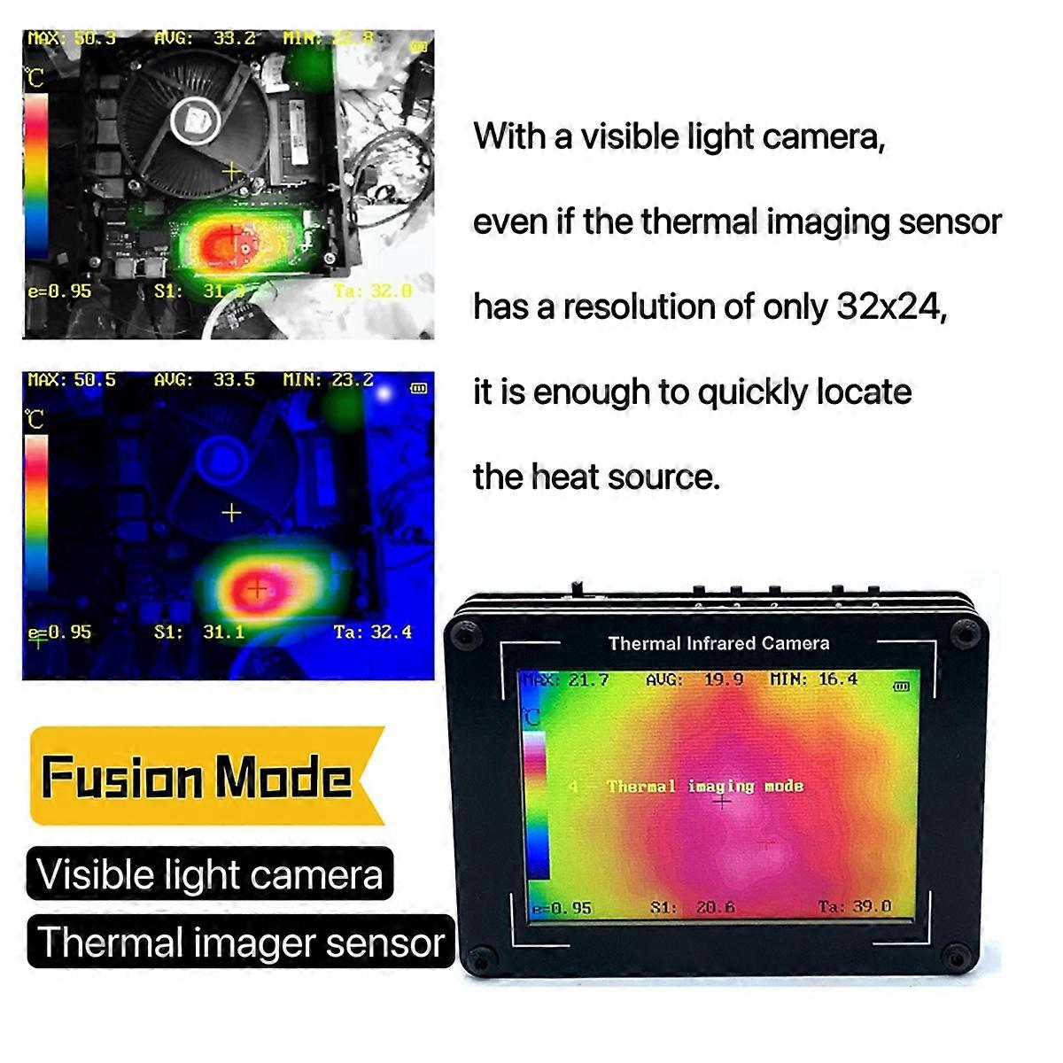 OVMLX High-Performance Thermal Imager with Advanced MLX90640 Sensor, OV2640 Visible Light Camera,Fu