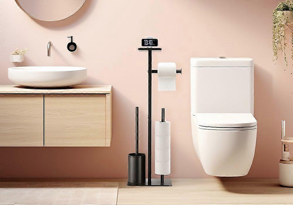 Toilet Paper Roll Holder Stand Brush Phone Storage Shelf