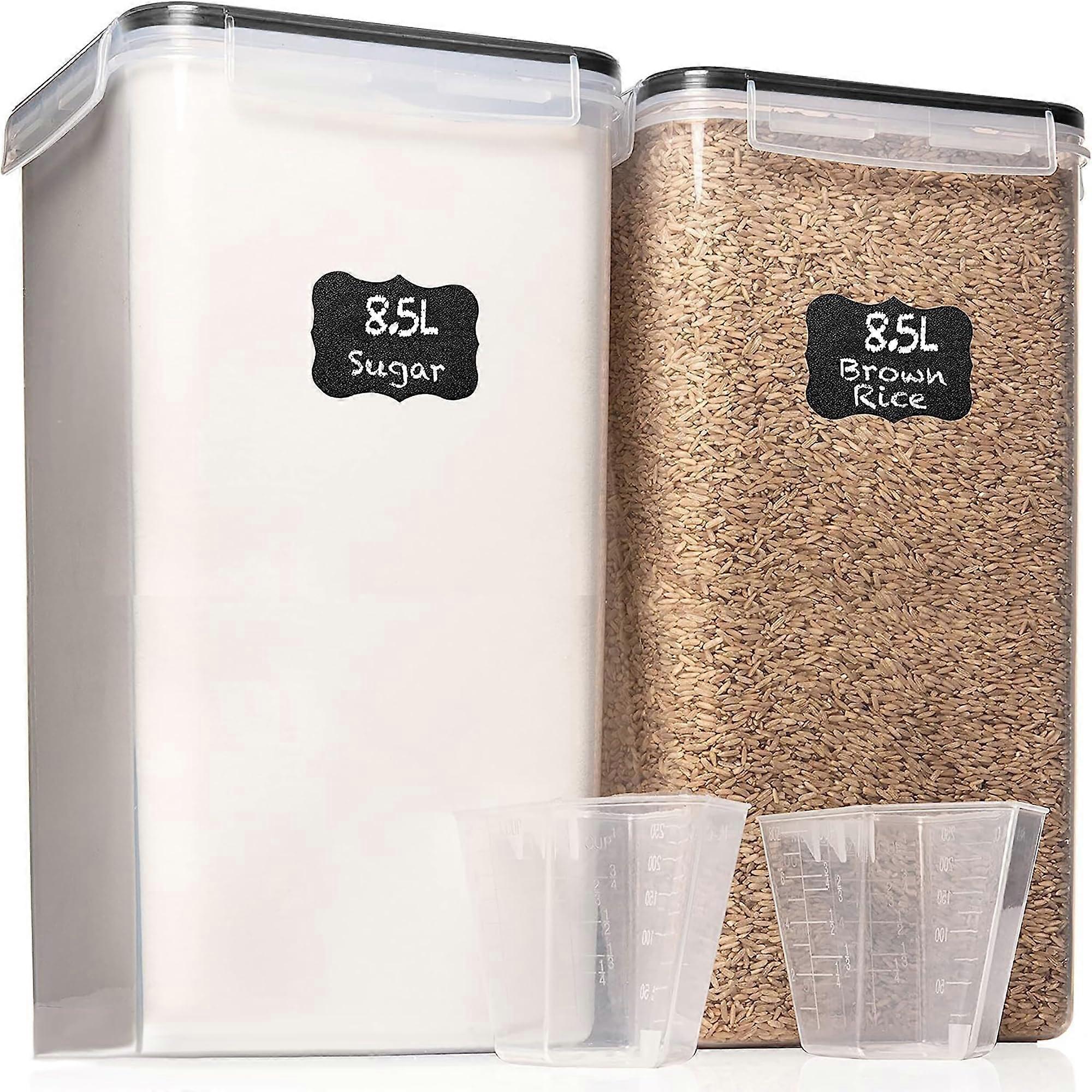 Airtight Food Storage Containers - Set of 2 - 8.5L / 287 Oz - Ideal for Cereal, Flour, and Rice Storage