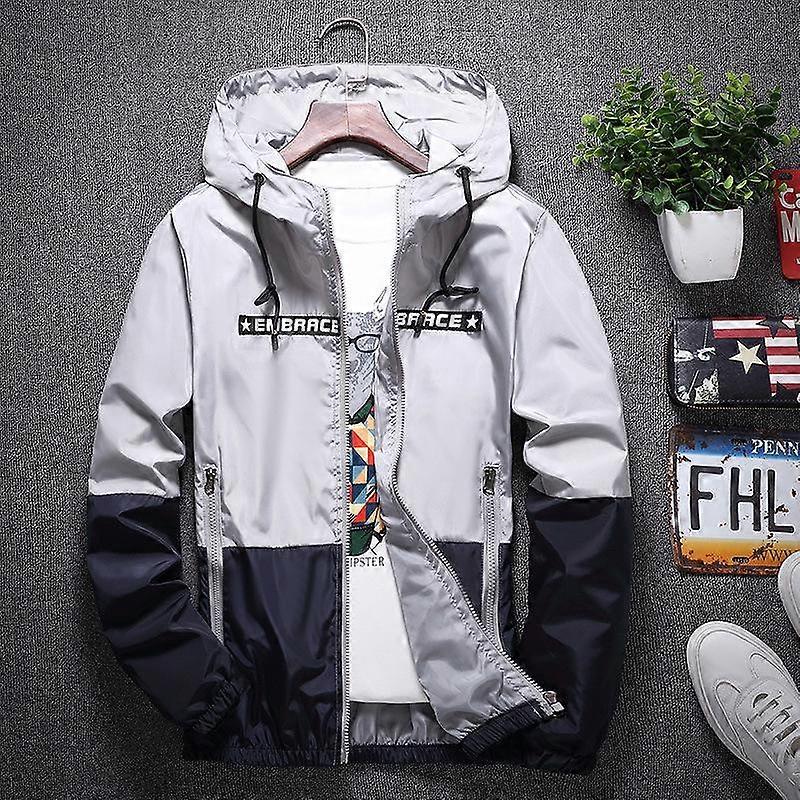 Spring and Autumn Fashion Color Blocking Men's Jacket Casual Trend Thin Student Windbreaker Jacket Hooded Jacket Top