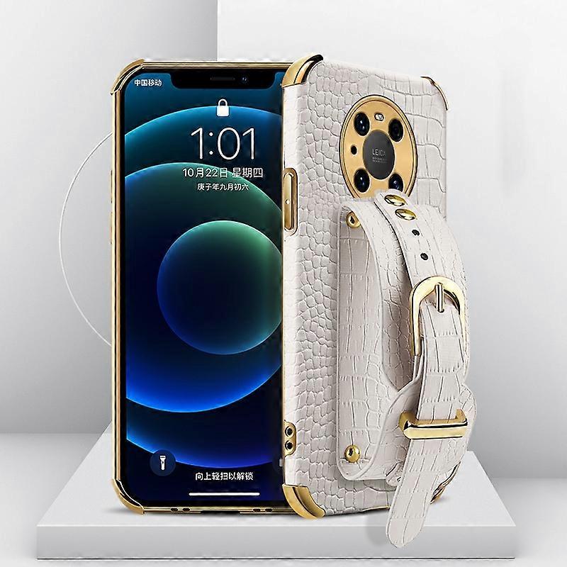 For Huawei Mate 40 Pro Electroplated TPU Crocodile Pattern Leather Case with Wrist Strap